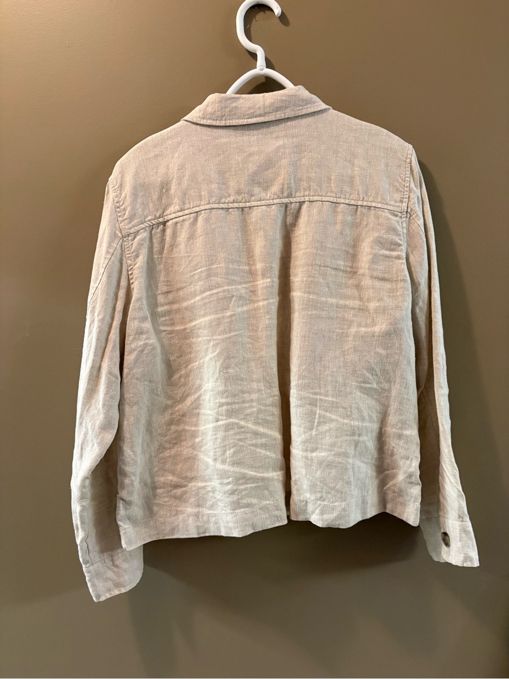 Light Beige Linen Button-Front Jacket - Picture 2 of 5